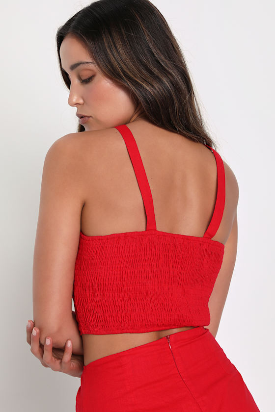 Eye-Catching Passion Red Orange Cutout Halter Top 4
