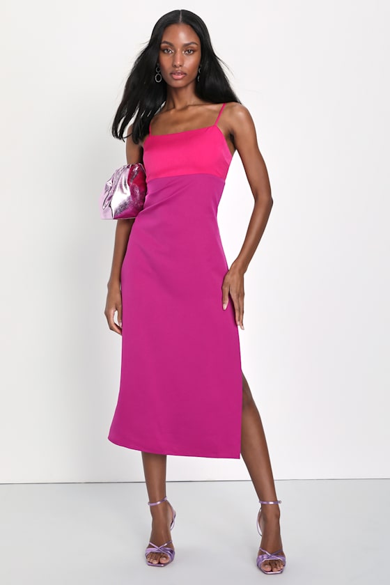 Feeling Sensational Hot Pink and Magenta Color Block Midi Dress 1