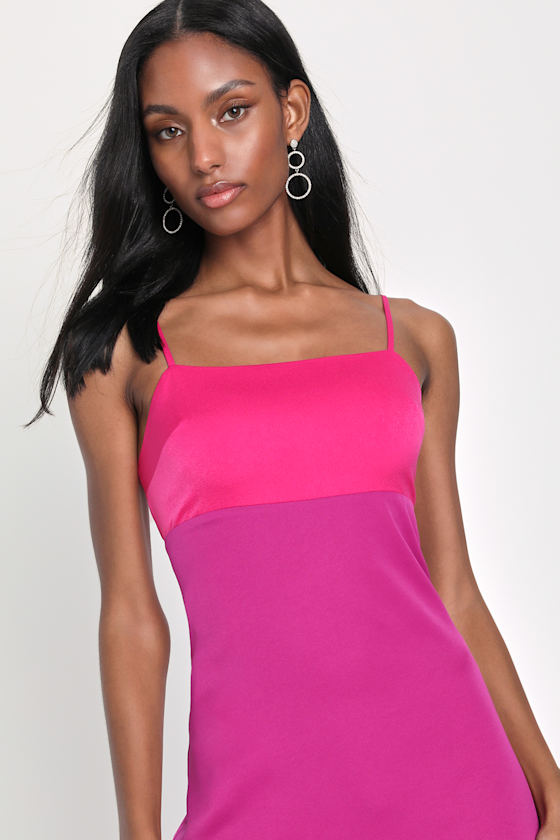 Color Block Dress - Shift Midi Dress - Sleeveless Midi Dress