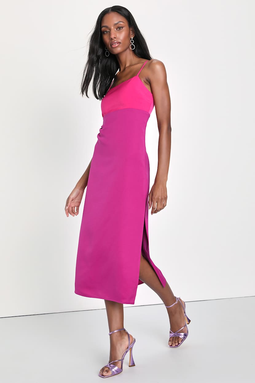 open lace back dress Charmed Me Ribbed Knit Midi Dress Hot Pink main image 0
