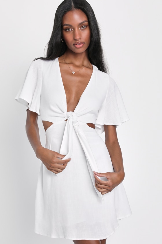 Lulus Perfect White Cutout Tie-front Mini Dress |