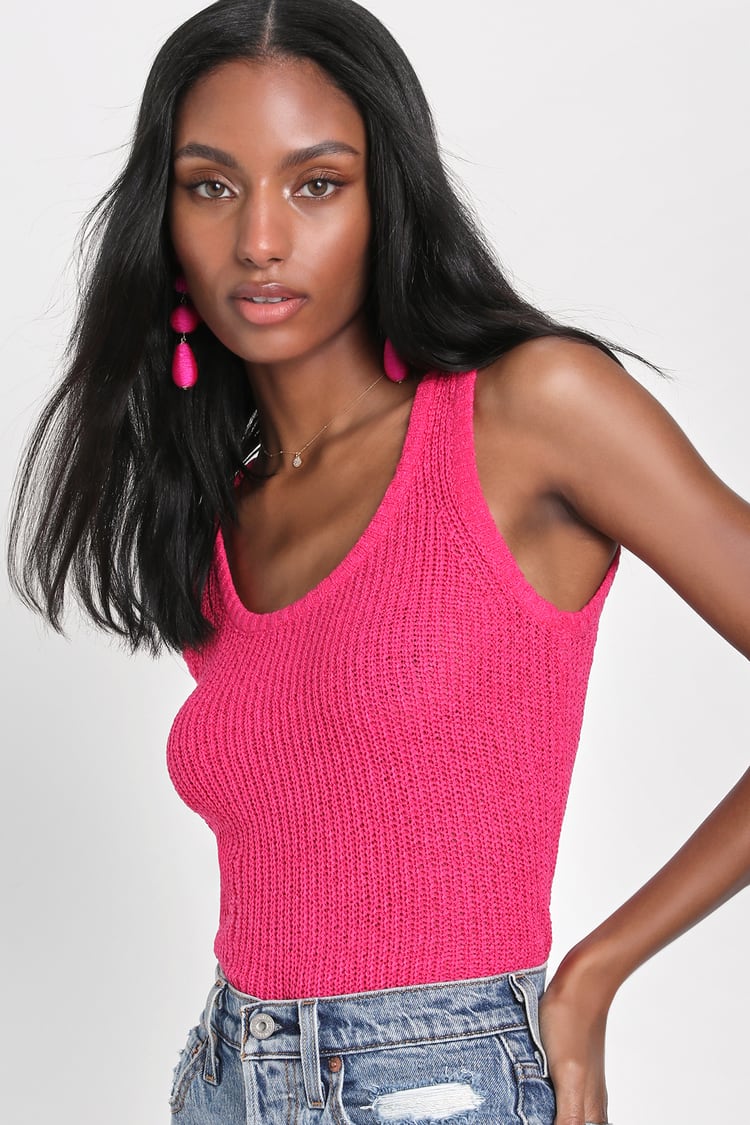 Gimme the Look Hot Pink Loose Knit Sweater Tank Top