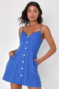 Favorite Find Royal Blue Linen Mini Dress With Pockets