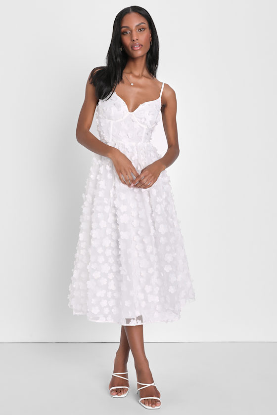 Whimsical Wishes White 3D Floral Bustier Midi Dress 2