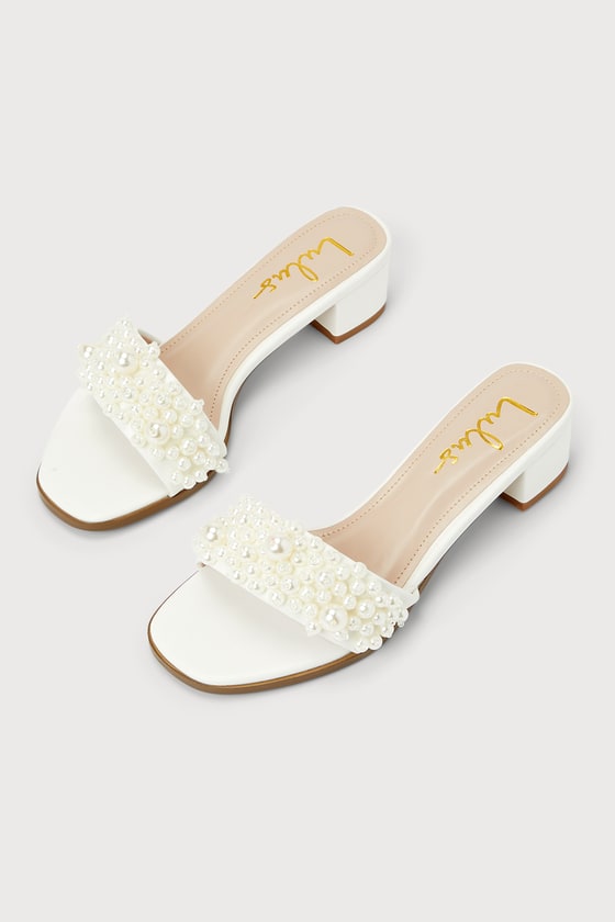 Lulus Adelaide White Pearl High Heel Slide Sandal Heels