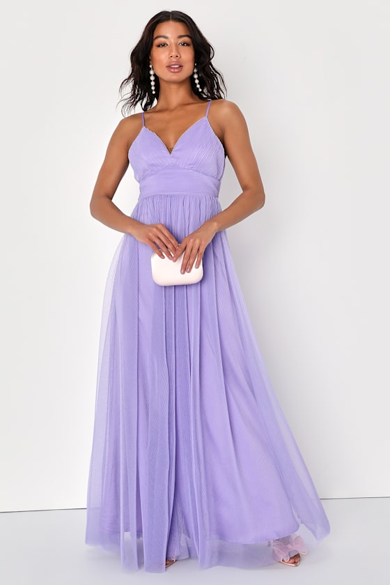 Angelic Entrance Lavender Pleated Tulle Maxi Dress 1