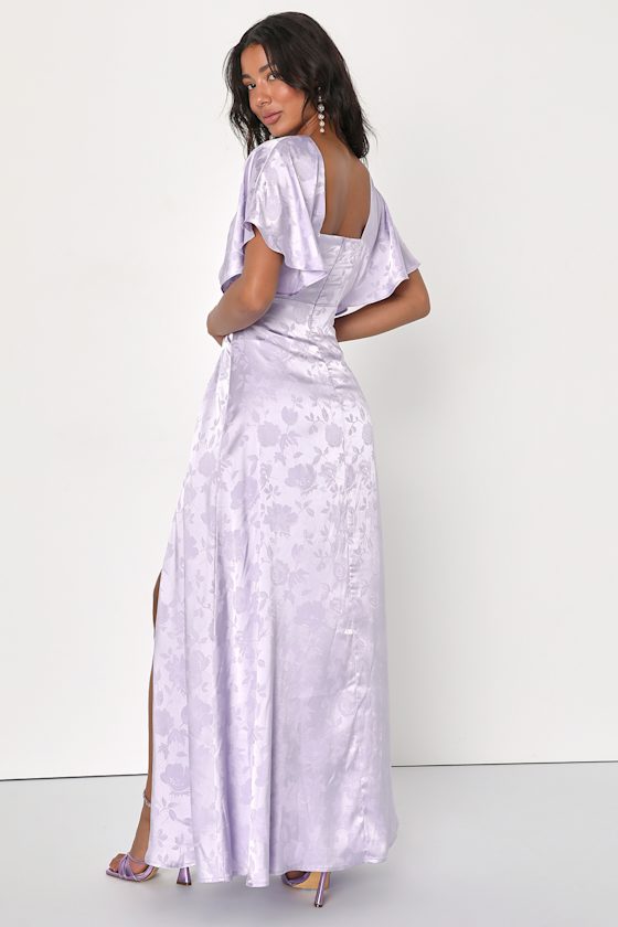 Lovely Admiration Lavender Satin Floral Jacquard Maxi Dress 4