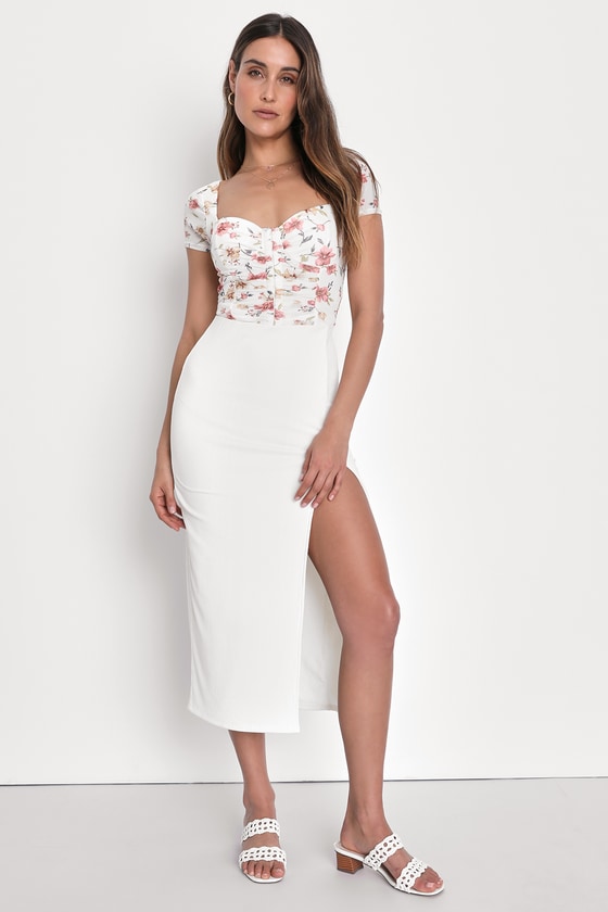 Ivory Midi Skirt - Ribbed Knit Skirt - High-Waisted Midi Skirt - Lulus