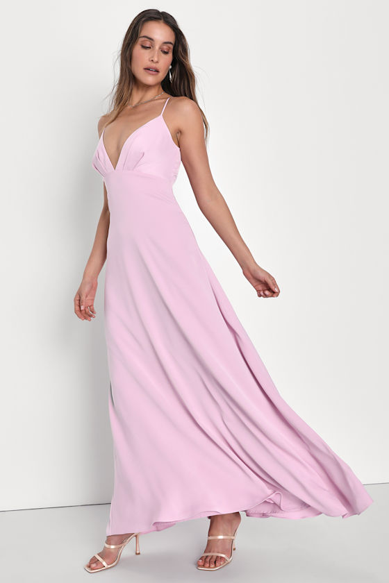 Captivating Elegance Light Pink Satin Backless Maxi Dress 3