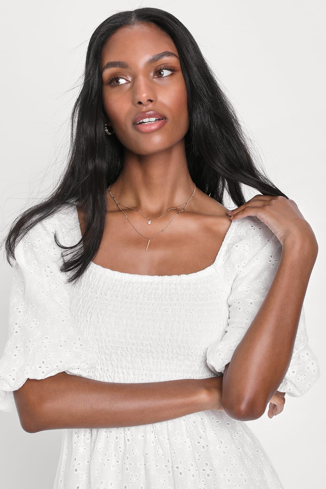 White Eyelet Dress - Puff Sleeve Mini Dress - White Smocked Dress - Lulus