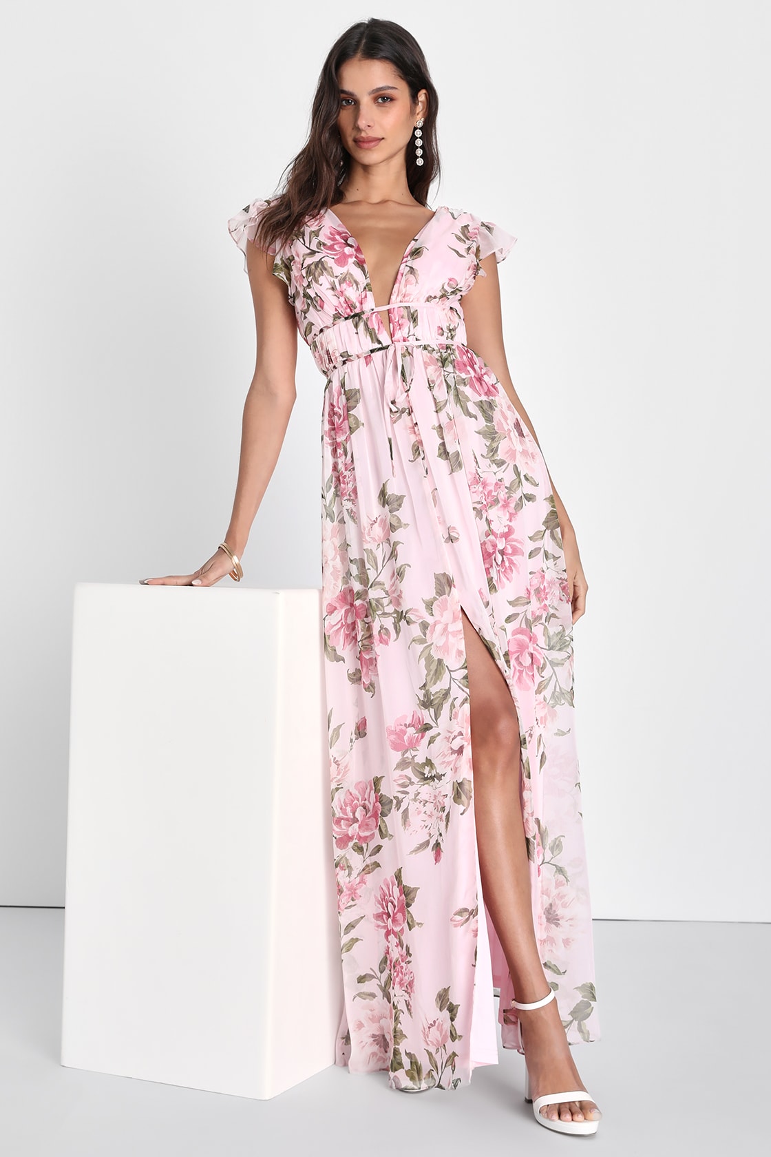 Blooming Impression Pink Floral Print Ruffled Maxi Dress