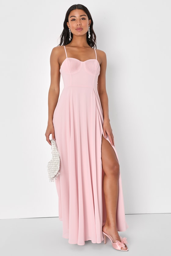 Lulus Cause For Commotion Light Pink Pleated Bustier Maxi Dress