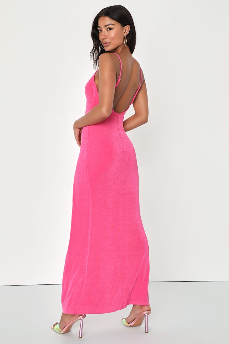 strapless open back dress New Hot Pink Backless Long Prom Dress V Neck Formal Gown P1773 main image 1