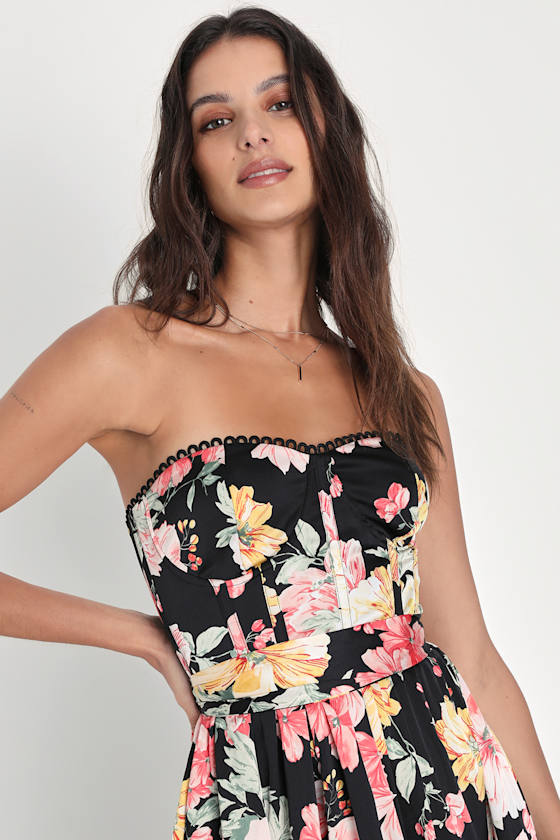 Floral Bustier Dress Corset Midi Dress Underwire Midi Dress Lulus