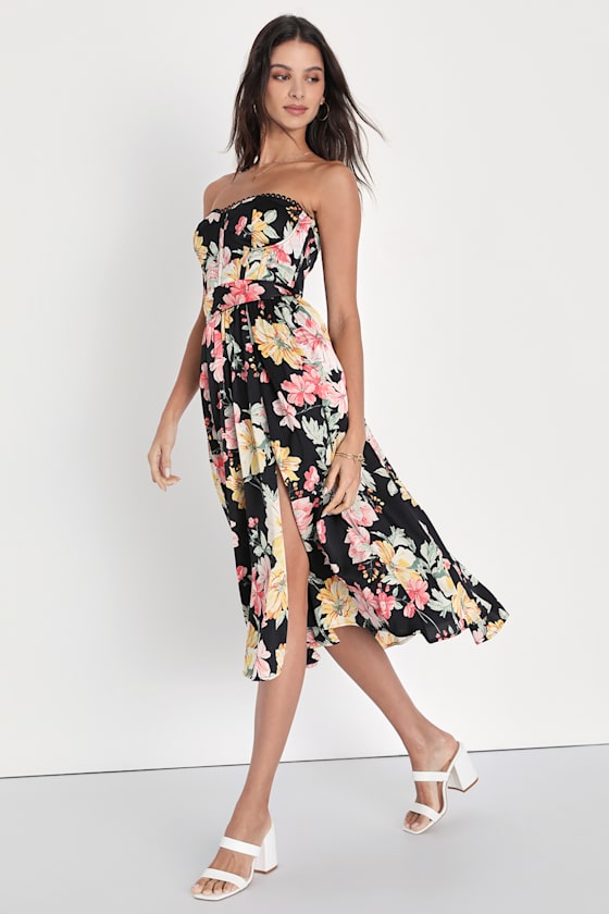 Floral Bustier Dress Corset Midi Dress Underwire Midi Dress Lulus