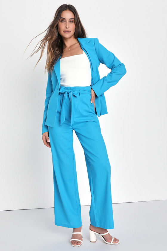 Shop Lulus Modish Moment Turquoise Blue Linen Blazer