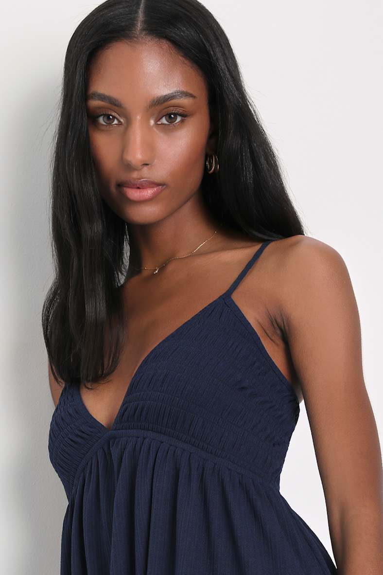 You're the Sweetest Navy Blue Smocked Tiered Babydoll Dress