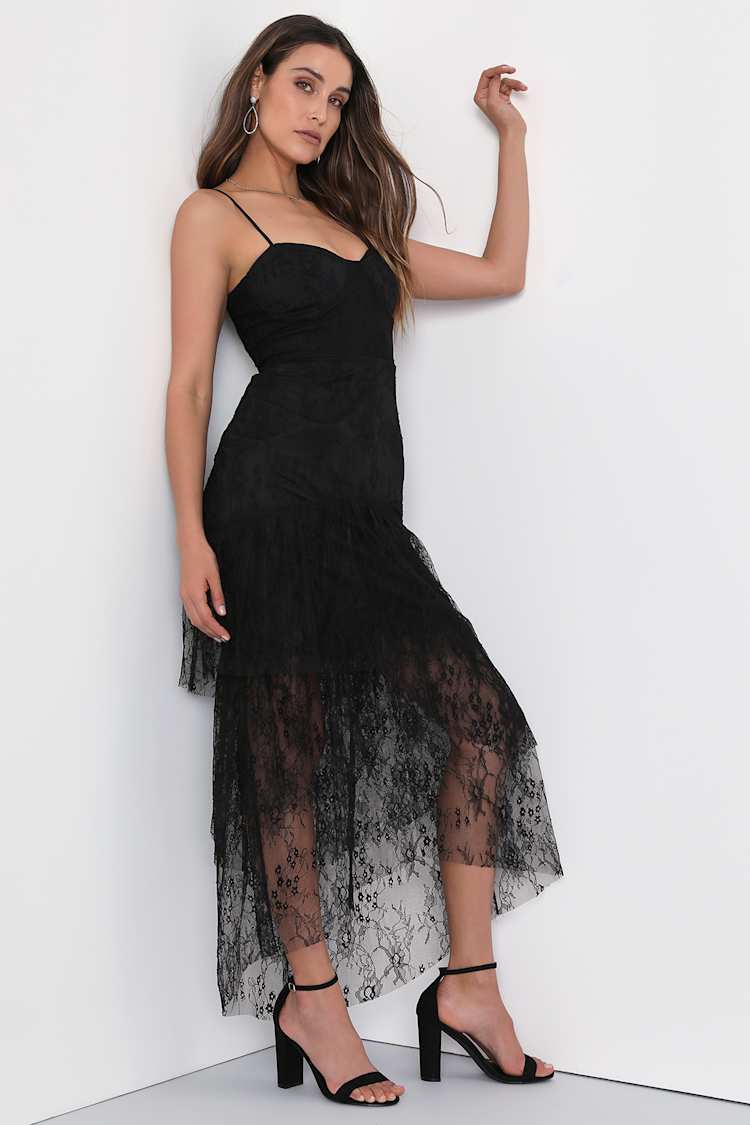Lace High-Low Dress - Black High-Low Dress - Black Tiered Dress - Lulus