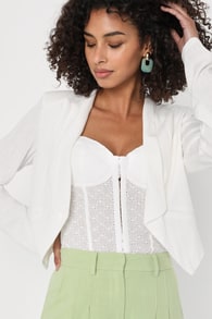 Miss Punctuality Ivory Cropped Lightweight Linen Blazer