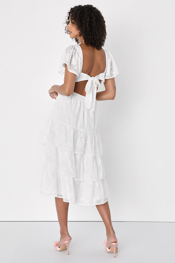 White Cotton Tie Back Midi Dress main image 1