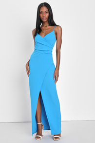 Sweetest Admirer Blue Ruched Surplice Maxi Dress