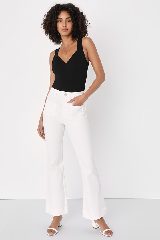 Lulus Perfectly In Tune Ivory Twill High-waisted Flare Pants
