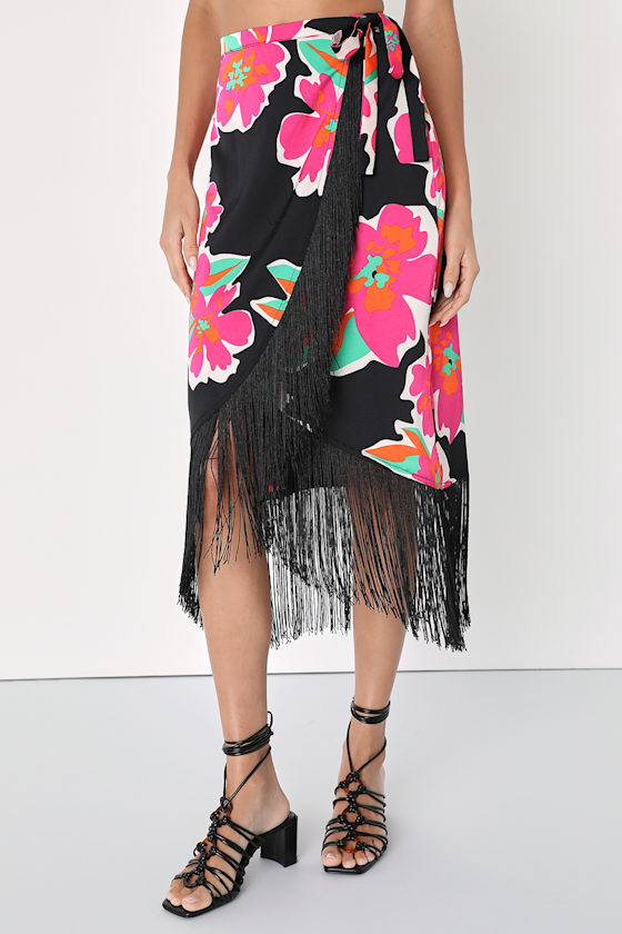 Melody Floral Wrap Mini Skirt - Black