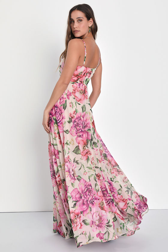 Seasons of Love Blush Pink Floral Print Surplice Maxi Dress 1