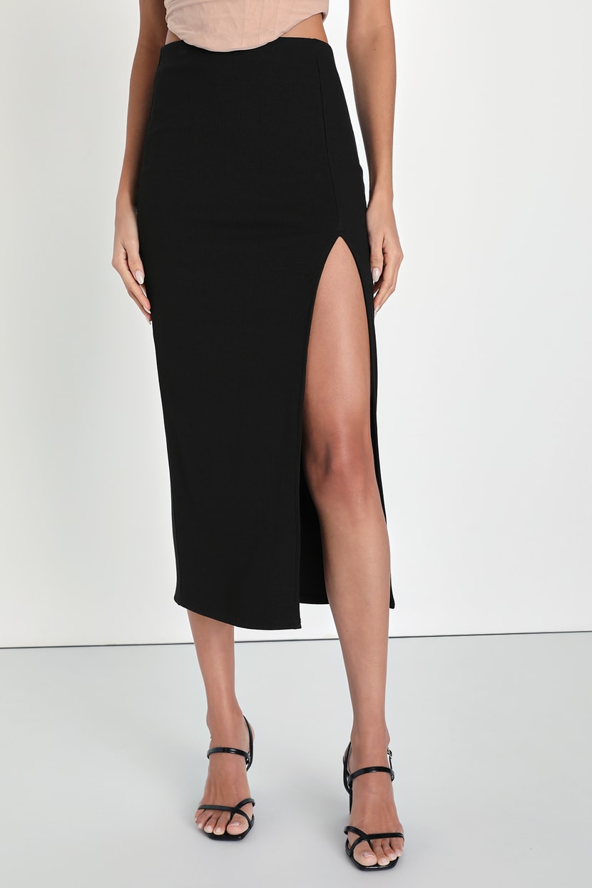 Black Midi Skirt - Ribbed Knit Skirt - High-Waisted Midi Skirt - Lulus