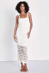 Irresistible Sunshine White Crochet Sleeveless Maxi Dress