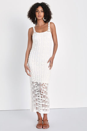 White Crochet Dress - Crochet Maxi Dress - Sleeveless Knit Dress - Lulus