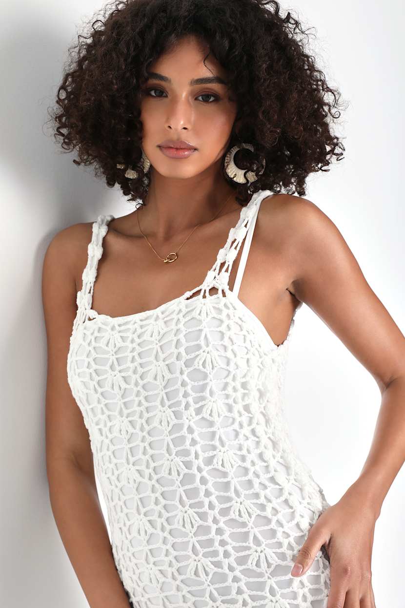 White Crochet Dress - Crochet Maxi Dress - Sleeveless Knit Dress - Lulus