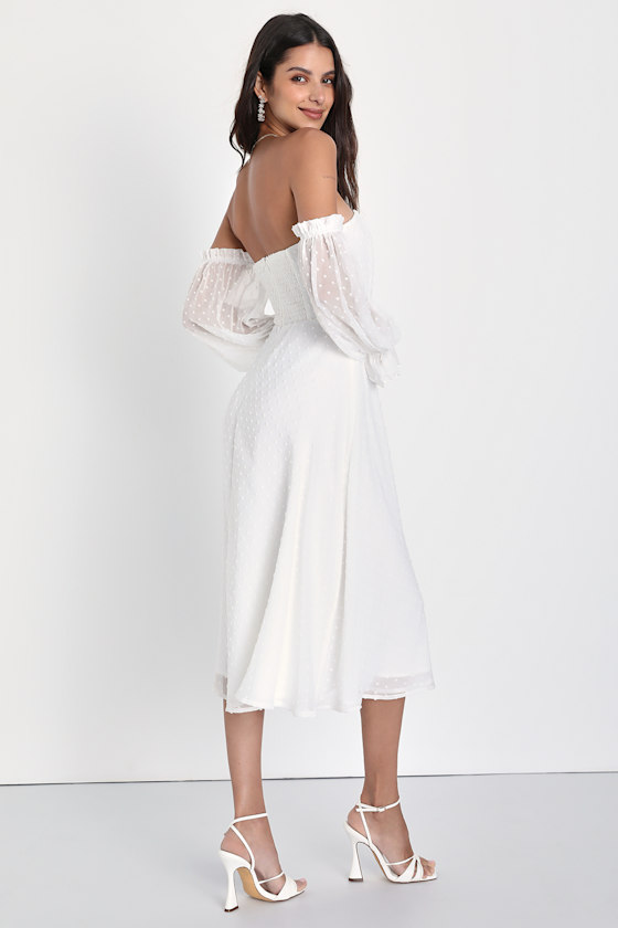 Lovely Angel White Swiss Dot Off-the-Shoulder Midi Dress 2