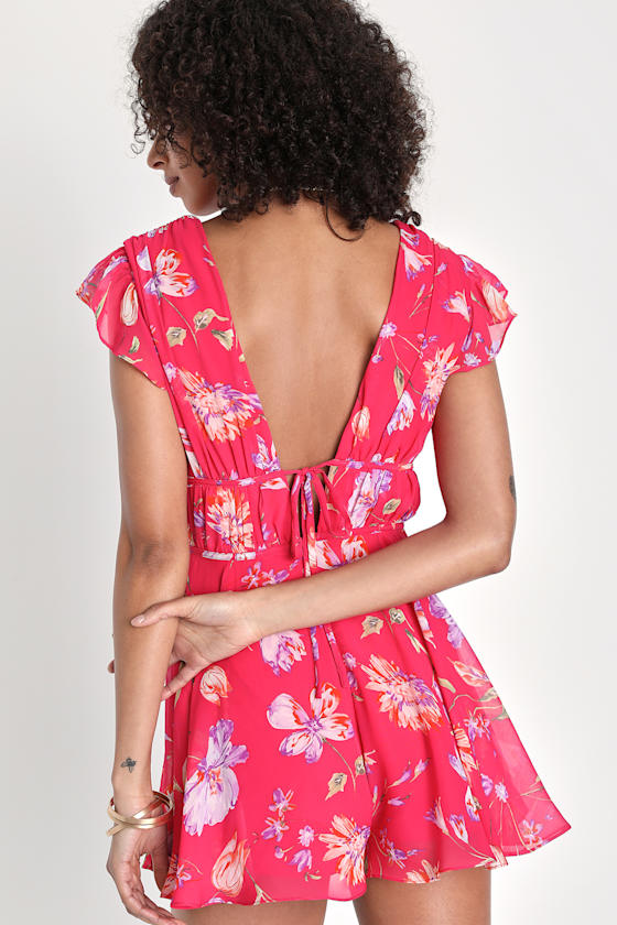 Pink Embroidered Vintage Dot Flutter Romper