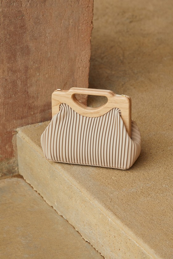 Beige Pleated Handbag - Faux Leather Bag - Pleated Purse - Lulus