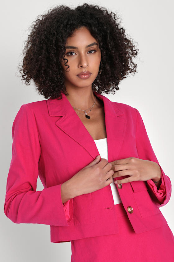 Sensational Poise Hot Pink Cropped Cotton Blazer 3