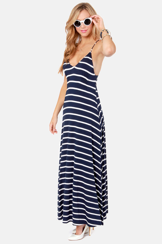 navy stripe maxi dress