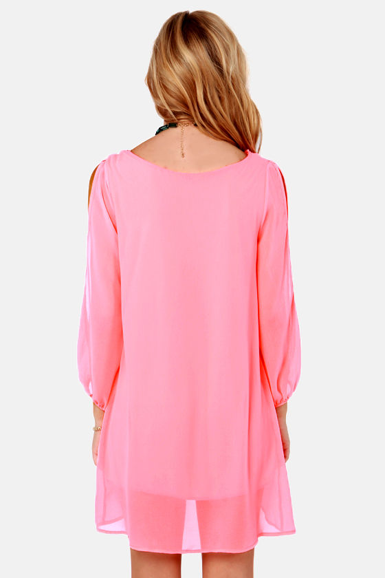 Pretty Neon Pink Dress Shift Dress Cold Shoulder Dress 44.00