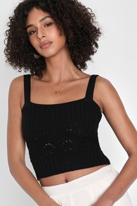 Point for Me Black Pointelle Knit Tank Top