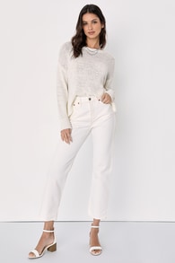 Wedgie Straight White High-Rise Cropped Jeans