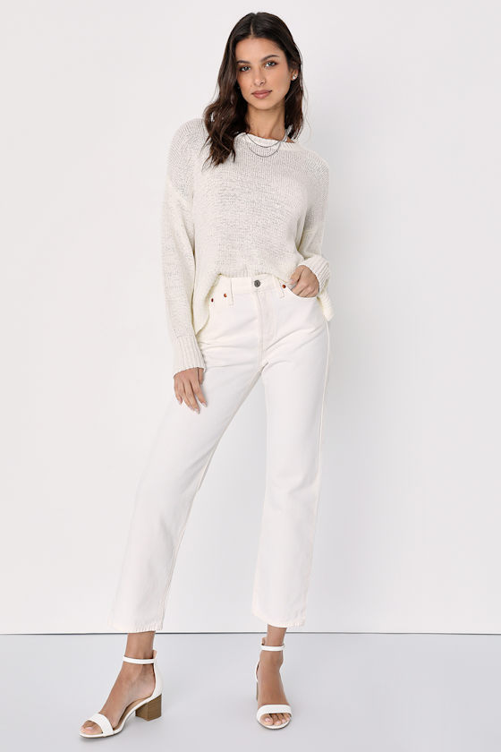 Wedgie Straight White High-Rise Cropped Jeans 1