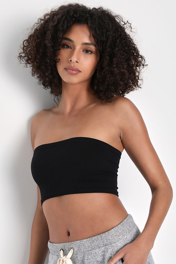 Amelia Black Ribbed Strapless Bralette 1