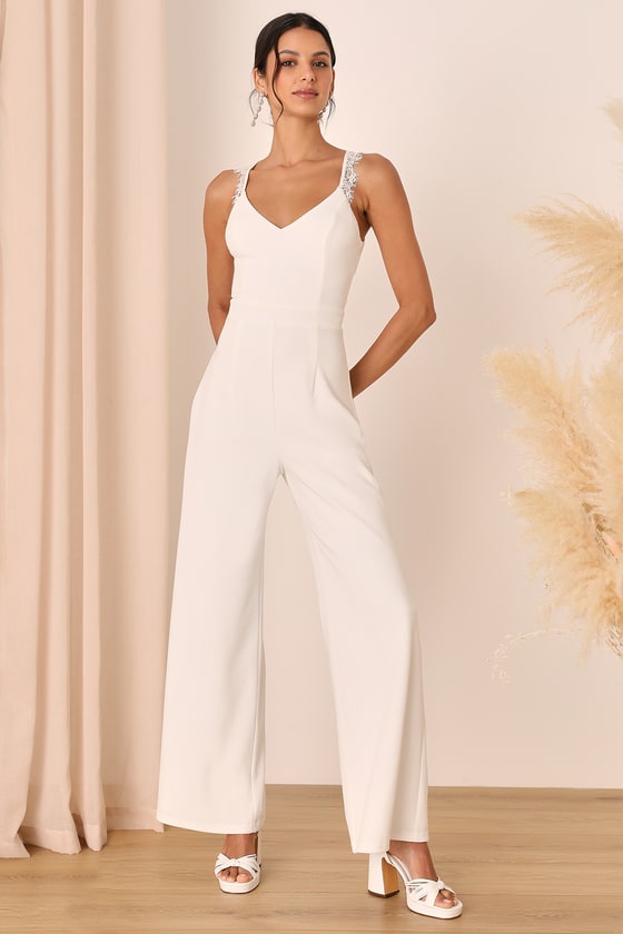 Lulus Love Your Heart Ivory White Lace Wide-leg Jumpsuit