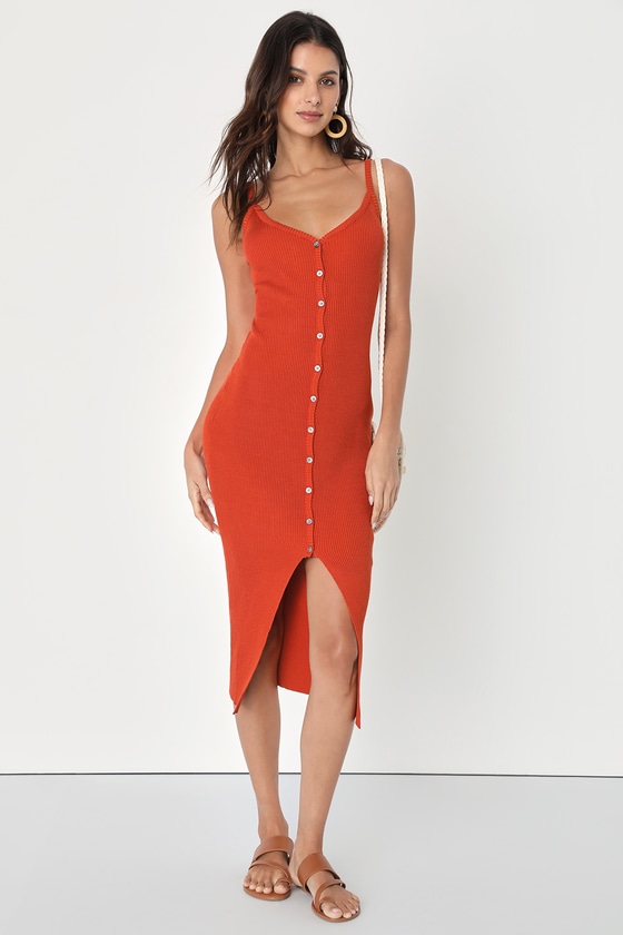 Orange button front dress outlet
