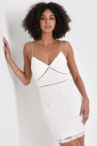 Lovely Confidence White Textured Lace Backless Mini Dress