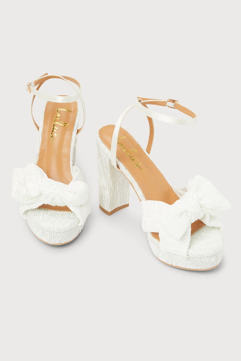 Lilsa White Bow Platform Ankle Strap Heels