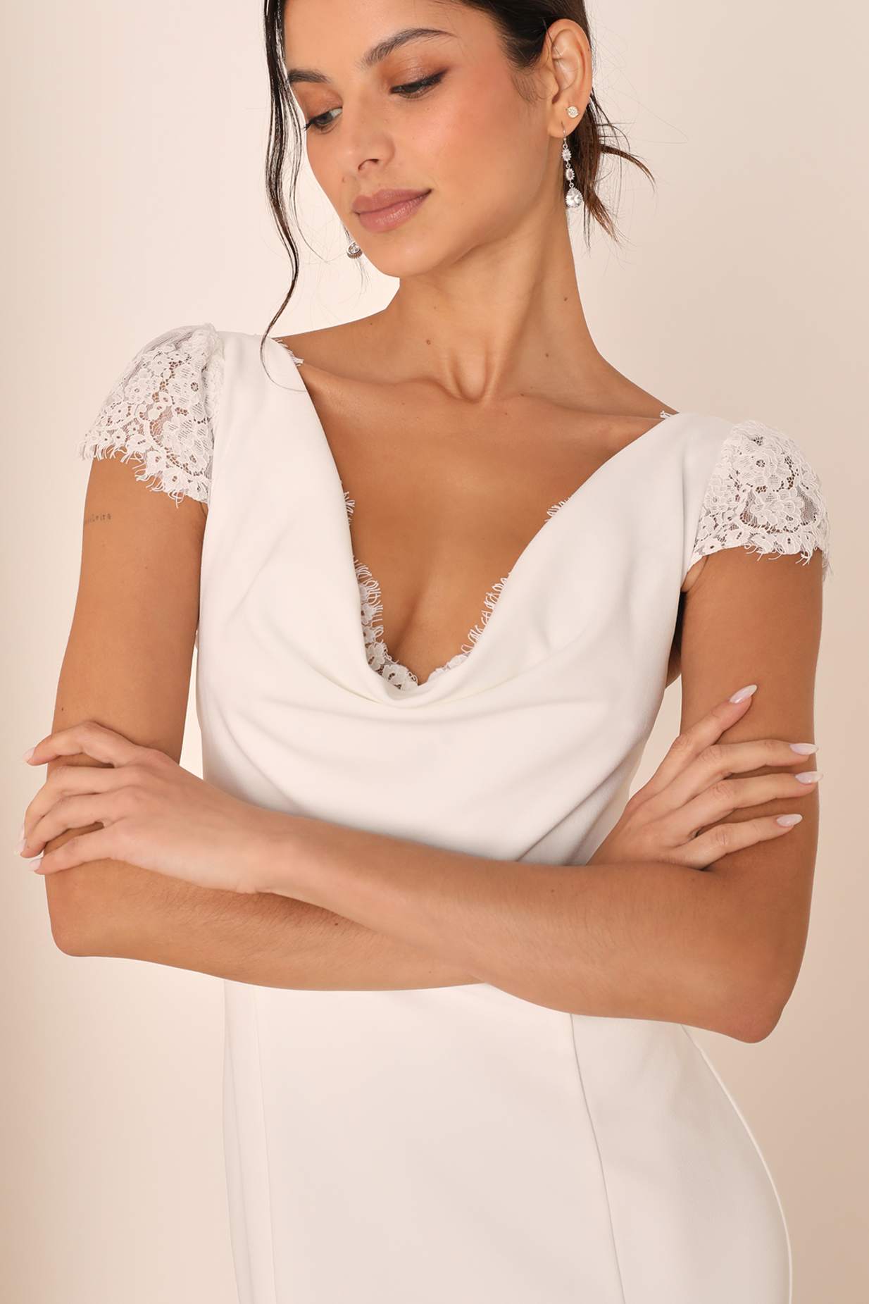 Forever Beloved White Lace Cap Sleeve Mermaid Maxi Dress