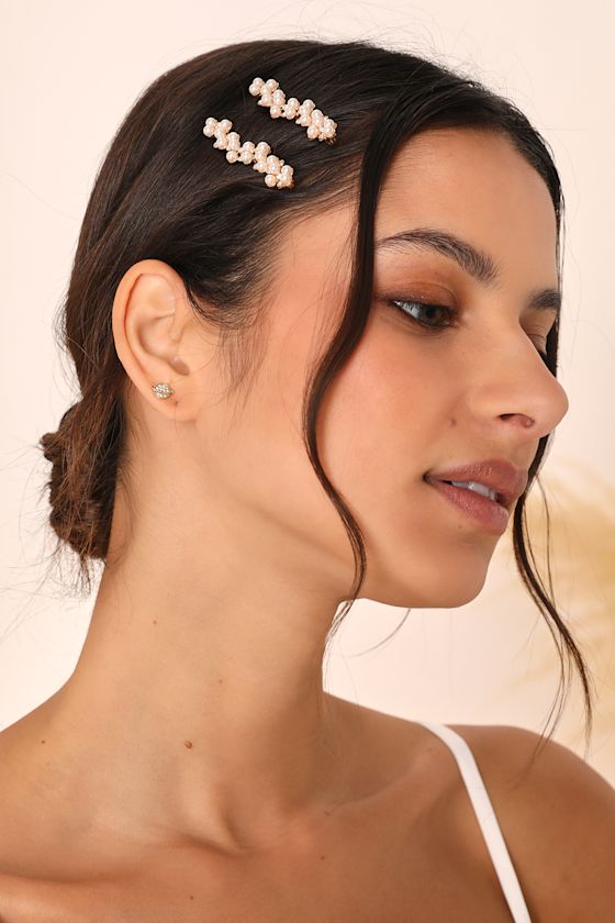 Gotta Glow Gold Pearl Rhinestone Hair Pin Set 1
