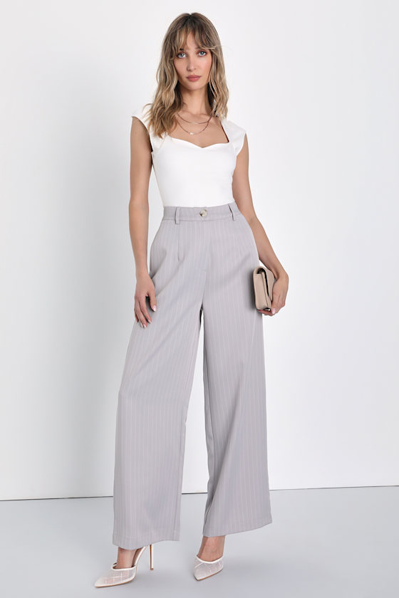 Grey Pinstripe Pants Grey WideLeg Pants HighWaisted Pants Lulus
