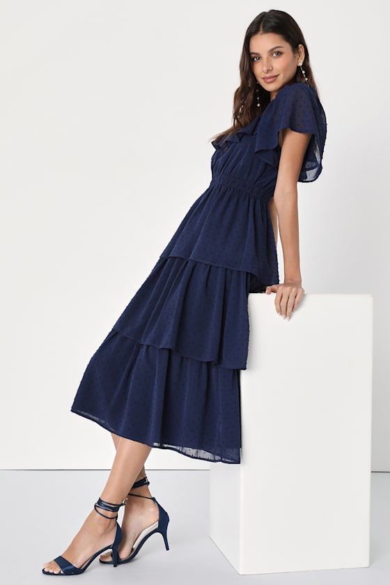 1310661 Navy Blue Cutout Front Tiered Dress